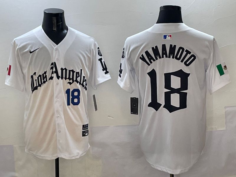 Men Los Angeles Dodgers #18 Yamamoto White Five generations Joint Name 2025 Nike MLB Jersey style 3->los angeles dodgers->MLB Jersey